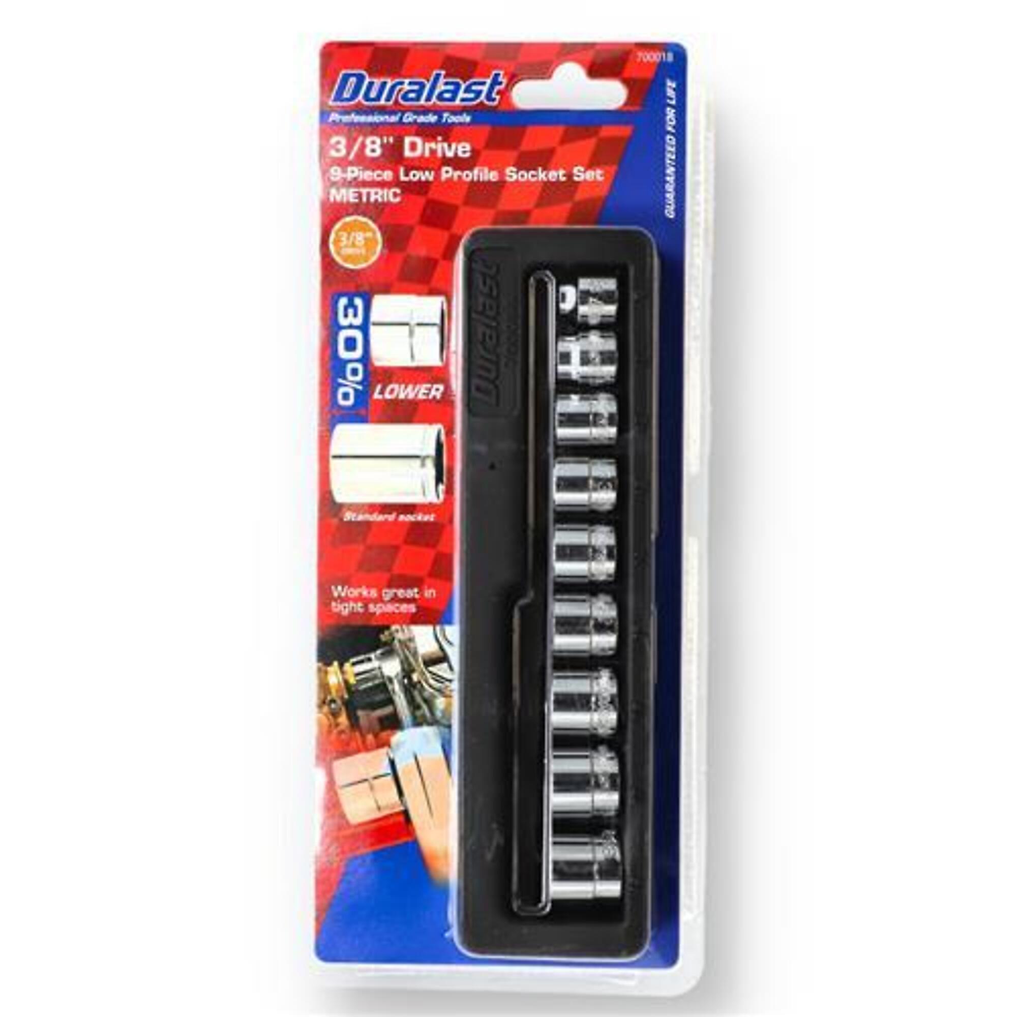 DURALAST, 9PC 3/8in.DRIVE LOW PROFILE SOCKET SET 8-18MM, Pieces (qty.) 9 Model# 700018D